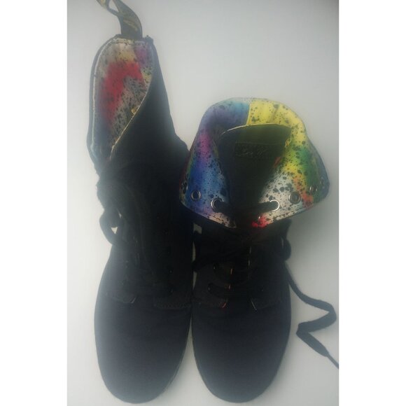 Dr. Martens Stratford Black Canvas Boots Rainbow Splatter Women's Size 6 EUC - Picture 1 of 11